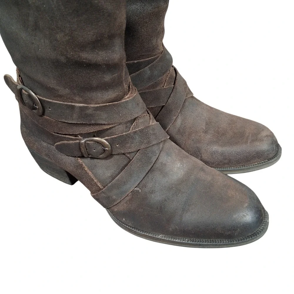 BORN Moanna Brown Suede Leather Tall Riding Boots with Buckle Women's 11 Western